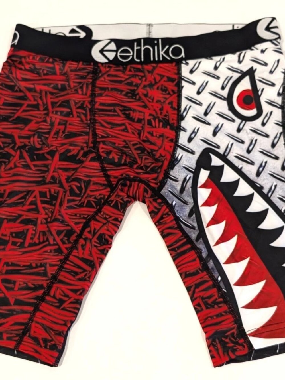 Ethika Mens Bomber Shark Teeth Diamond Plate Boxer Briefs Red Strech Size M